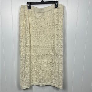 a new day Womens Midi Skirt 1X Cream Stretch Waist Crochet/Lace Pattern Beauty